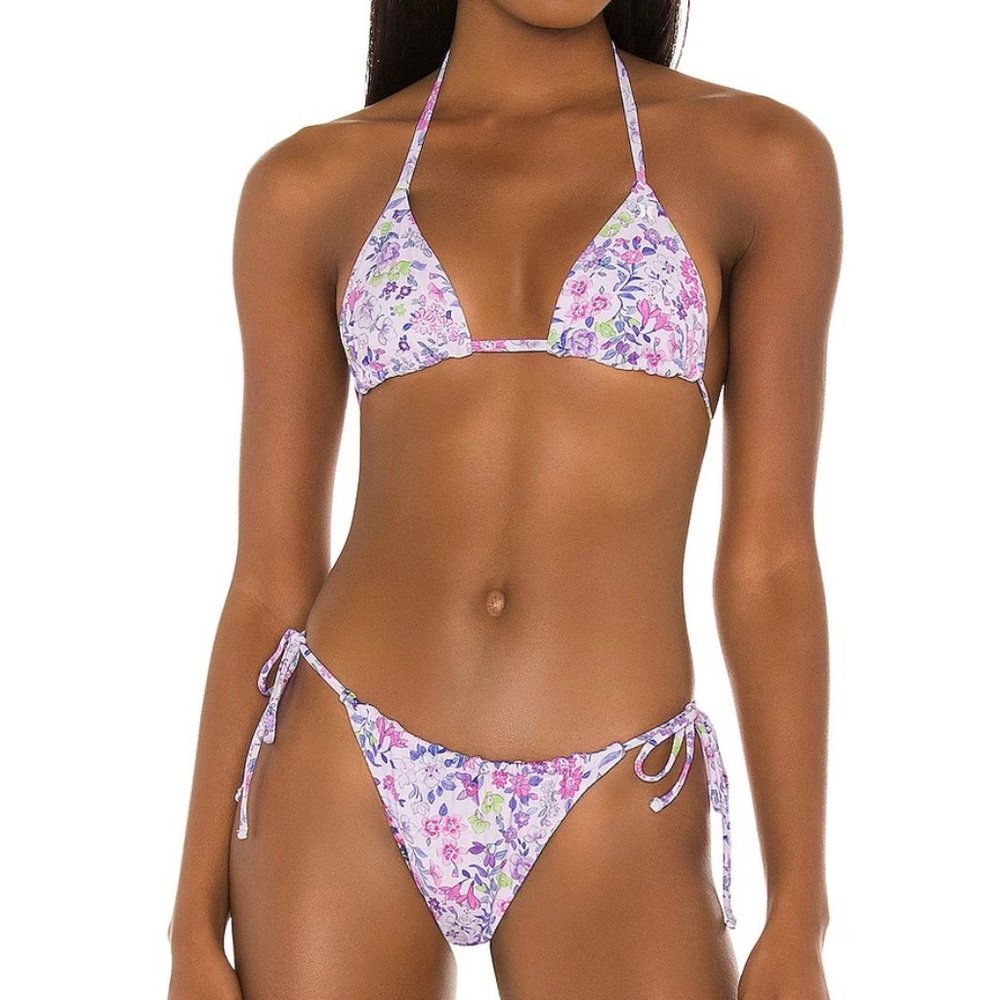 LoveShackFancy x Hurley Sunny Meadow Misty Lilac Floral Reversible Bikini Set
